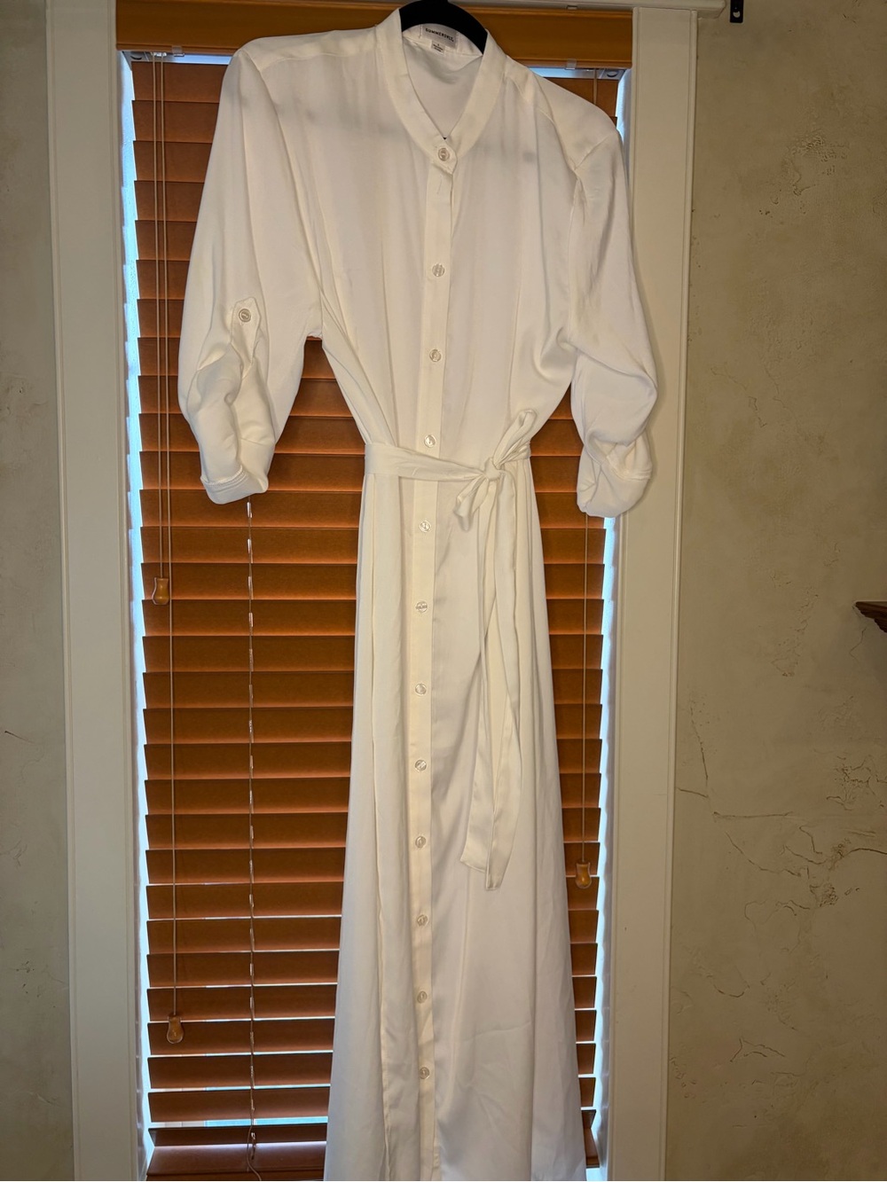 summersalt White Button-Front Maxi Shirt Dress with Tie